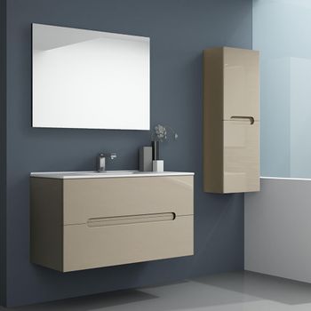 Mueble De Baño Con Lavabo, Espejo Y Aplique Led, Mod. Victoria 60x45 Cm  Acabado Moka Mate 2 Cajones Suspendido