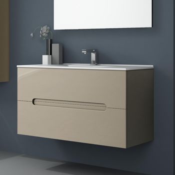 Mueble De Baño Con Lavabo,, Mod. Victoria 100x45 Cm  Acabado Moka Mate 2 Cajones Suspendido