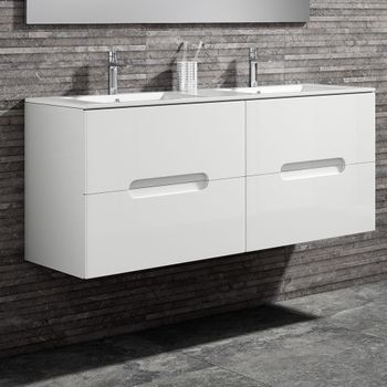 Mueble De Baño Con Lavabo,, Mod. Victoria 120x45 Cm  Acabado Blanco Mate 2 Cajones Suspendido