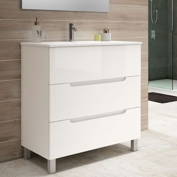 Mueble De Baño Con Lavabo,, Mod. Victoria 80x45 Cm  Acabado Blanco Mate 3 Cajones Con Patas