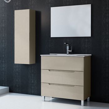 Mueble De Baño Con Lavabo, Espejo Y Aplique Led, Mod. Victoria 80x45 Cm  Acabado Moka Mate 3 Cajones Con Patas