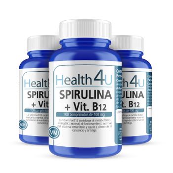 Pack 3  Spirulina+ Vitamina B12 100 Comprimidos  Health4u