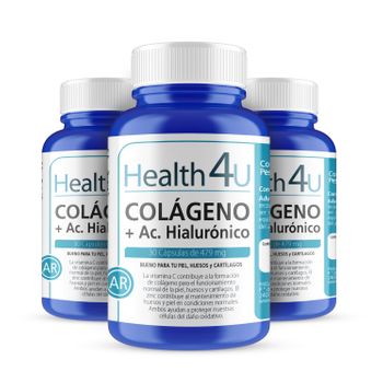 Pack 3  Colágeno + Ácido Hialurónico 30 Cápsulas De 479 Mg  Health4u