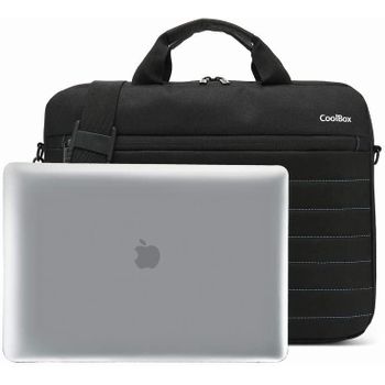 Coolbox Coo-bag15-1n Maletín De Transporte Para Ordenadores Portátiles De 15.6" (42cm X 32cm), Con Asa Y Correa. Tejido Impermeable De Color Negro Y Rayas En Azul