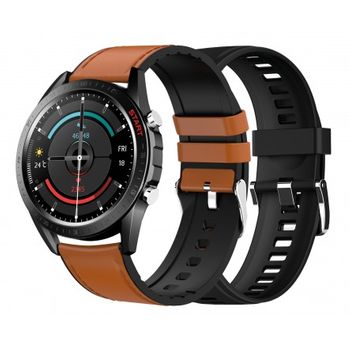 Dcu Tecnologic |smartwatch Elegance|  Con 2  Diferentes Correas Piel Marrón/silicona Negra