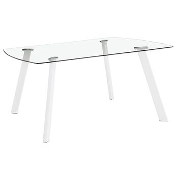 Mesa Fija Cristal Transparente Rectangular Estilo Moderno Comedor Salon Patas Blancas 120x80x76 Cm