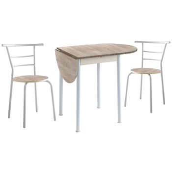 Pack Mesa Y 2 Sillas Color Roble Y Blanco Cocina Comedor Extensible Lote Funcional Melamina Metal