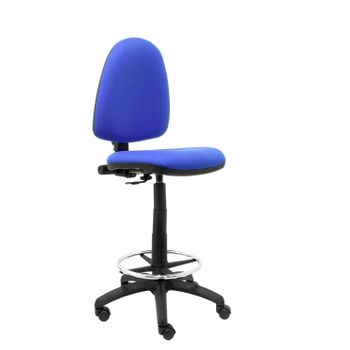 Taburete Ergonómico Con Mecanismo De Contacto Permanente, Regulable En Altura Y Aro Reposapiés Cromado - Asiento Y Respaldo Tapizado En Tejido Bali Color Azul Piqueras Y Crespo Modelo Alarcón