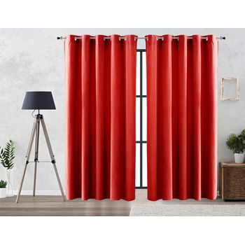 Cortina Efecto Aterciopelado Oscurante Lisa Anillas Vipalia 140x260 Cm Rojo