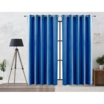 Cortina Efecto Aterciopelado Oscurante Lisa Anillas Vipalia 200x260 Cm Azul