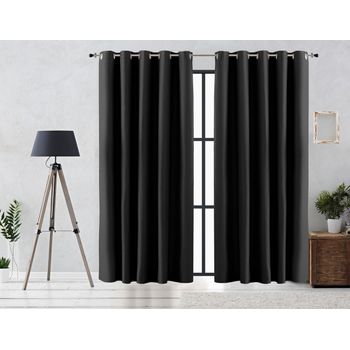 Cortina Oscurante Lisa Anillas Vipalia Rustica 140x255 Cm Negro