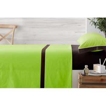 Juego De Sábanas Tres Piezas Vipalia Bicolor Liso Cama 105 Cm Pistacho / Chocolate