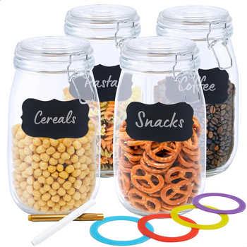 Pack 4 Tarros De Vidrio 1,5 L (22x11 Cm) Luxury & Grace Botes Herméticos De Cristal.