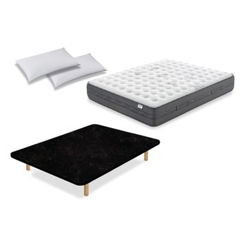 Colchón Flex Nimbus Visco 150x182 Con Tapiflex  Negro Y Almohada Flex  Líder