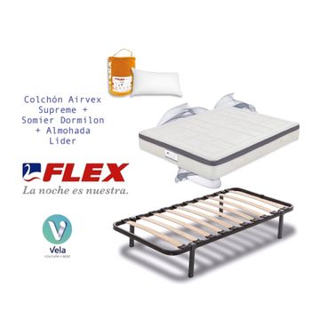 Colchon Flex Airvex Supreme 80x182 + Somier Dormilon Con Patas + Almohada Hipoalergénica