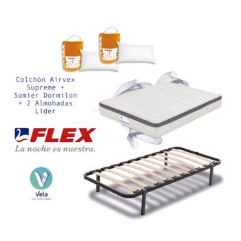 Colchon Flex Airvex Supreme 150x190 + Somier Dormilon Con Patas + 2 Almohadas Hipoalergénicas