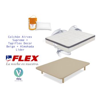 Colchon Flex Airvex Supreme 105x182 + Tapiflex Beige Con Patas + Almohada Hipoalergénica