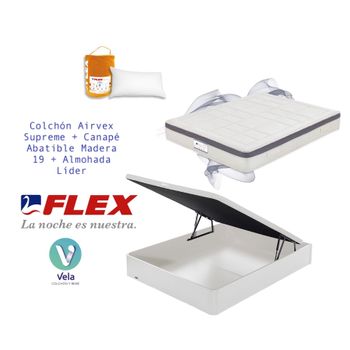 Colchon Flex Airvex Supreme 105x190 + Canape Abatible Madera 19 Blanco + Almohada Hipoalergénica