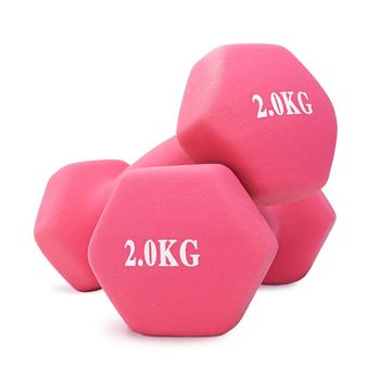 Set 2 Mancuernas Neopreno 2 Kg - Unycos - Pesas Hexagonales Antideslizantes Rosa