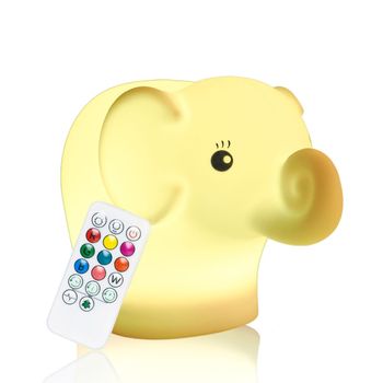 Lámpara Nocturna Infantil - Kidoo - Elefante, Led, 9 Colores, Control Remoto, Eficiencia Energética Y Brillo Ajustable, Carga Usb