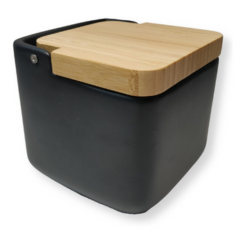 Salero De Cocina  Con Tapa Bambú Square - Negro Mate