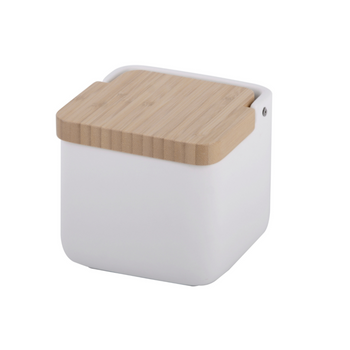 Salero De Cocina  Con Tapa Bambú Square - Blanco Mate