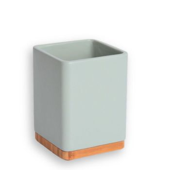 TIENDA EURASIA - Soporte de Cuchara Ceramica con Base de Madera, 13x23x16  cm