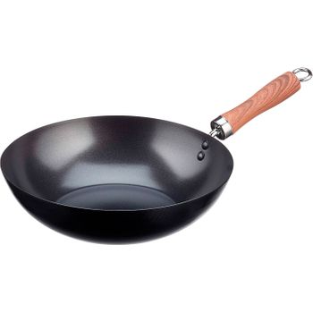 Wok Inducción 20cm, Acero Al Carbono, 3 Capas Antiadherente Titanio Sin Pfoa, Vitrocerámica Antracita  Wecook Carbono