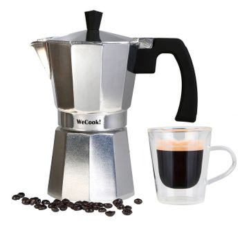 Cafetera Italiana Aluminio 1 Taza Café, Junta Silicona, Válvula Seguridad, Vitrocerámica, Gas Plata  Wecook Paola