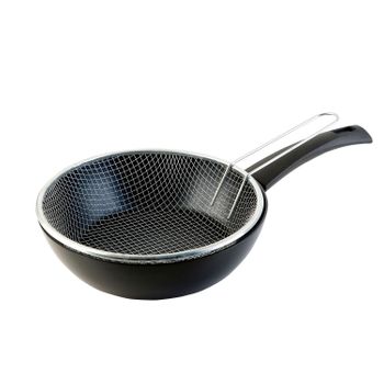 Sartén Freidora Inducción, 24 Cm, Cestillo Acero Inox., Antiadherente Ecológico Sin Pfoa Negro  Wecook Ecogreen