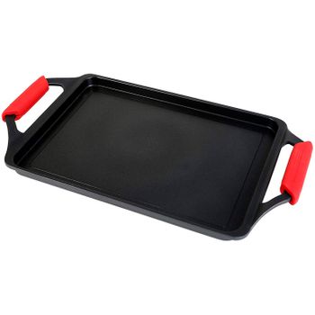 Wecook! Ecostone Bandeja Asadora Inducción, Plancha De Asar 37 X 25cm, Aluminio Fundido, Antiadherente Xtra Dupont Ecológico Sin Pfoa, 5mm Espesor, Asas De Silicona, Vitrocerámica, Gas, Horno