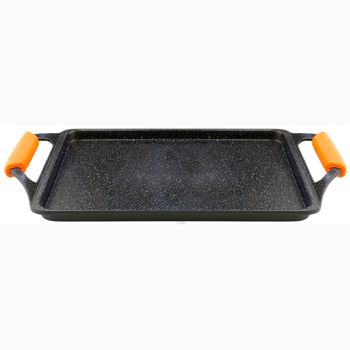 Wecook! Ecochef Titanio Bandeja Asadora Inducción, Plancha De Asar 37 X 25cm, Aluminio Fundido, Antiadherente Quantanium Ecológico Sin Pfoa, 5mm Espesor, Asas De Silicona, Vitrocerámica, Gas, Horno