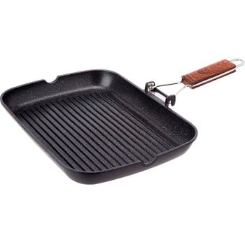 Grill Inducción 34x24cm, Rayas, Antiadherente Sin Pfoa, Aluminio Fundido, Vitrocerámica, Gas Negro  Wecook Ecochef