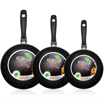 Set Juego 3 Sartenes Inducción 20-24-28cm Aluminio, Antiadherente Piedra Ecológico Sin Pfoa Negro  Wecook Khalma