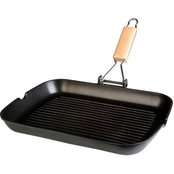 Grill Inducción 34 X 24cm, Rayas, Antiadherente Sin Pfoa, Aluminio Fundido, Vitrocerámica, Gas Negro  Wecook Ecostone