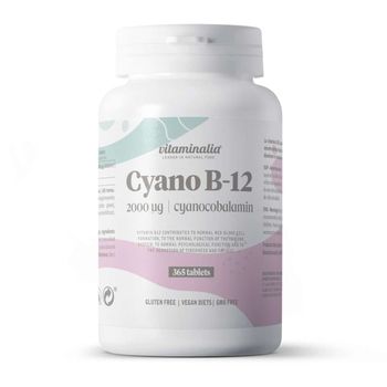 Vitamina B12 De Vitaminalia | Cianocobalamina 2000 Mcg | Suministro Para 1 Año (12 Meses) | Suplemento Para Veganos Y Vegetarianos | Vegano, Sin Gluten, Sin Lactosa, 365 Tabletas