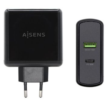 Cargador De Pared Aisens Asch-2pd30qc-bk/ 1xusb Tipo-c/ 1x Usb/ 48w