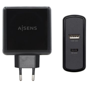 Cargador De Pared Aisens Asch-2pd45a-bk/ 1xusb Tipo-c/ 1x Usb/ 57w