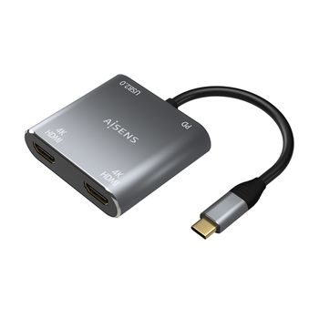 Aisens Conversor Usb-c A 2xhdmi 4k Sst Mst/usb2.0/usb-c Pd 60w, Usb-c/m-2xhdmi/h-usb-a/h-usb-c/h, Gris, 15cm