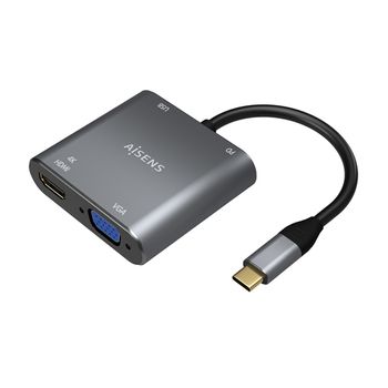 Aisens Conversor Usb-c A Vga/hdmi 4k/usb3.0/usb-c Pd, Usb-c/m-vga/h-hdmi/h-usb-a/h-usb-c/h, Gris, 15cm