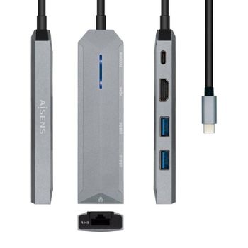 Docking Usb 3.2 Tipo-c Aisens Asuc-5p003-gr/ 1 Hdmi/ 2 Usb/ 1 Rj45/ Usb Pd/ Gris