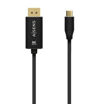 Cable Conversor Displayport 8k 60hz Aisens A109-0686/ Usb Tipo-c Macho - Displayport Macho/ Hasta 27w/ 1250mbps/ 80cm/ Negro