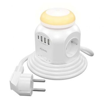 Regleta Con Interruptor Y Luz Nocturna Aisens Asps-3a1cl01-w/ 4 Tomas De Corriente/ 1 Usb Tipo-c/ 3 Usb/ Cable 1.8m/ Blanco