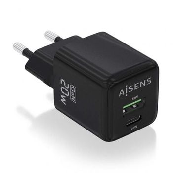 Cargador Gan De Pared Aisens Asch-20w2p011-bk/ 1xusb Tipo-c/ 1xusb/ 20w