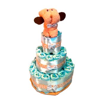 Tarta De Pañales Dodot Perrito Toalla Melocotón