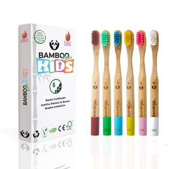 Bamboo Clean Kids 6 Cepillos De Dientes De Bambú Para Niños Cepillos Con Cerdas Suaves Sin Bpa