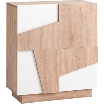 Mueble Aparador De Salón-comedor Nico, Moderno Minimalista. 155x75x43 Cm.  Gran Capacidad De Almacenaje 3 Puertas + Estantes Regulables En Roble Y  Blanco con Ofertas en Carrefour