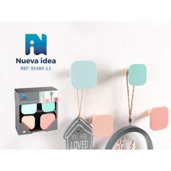 4 Ganchos De Pared Nueva Idea Cuadrados Azul Y Rosa