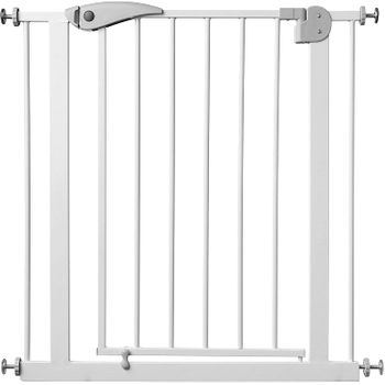 ECD Germany Barrera de Seguridad Extensible para Niños, Perros y Gatos  70-75 cm Ancho Protector de Puerta Metálico Blanco Giratoria Ambos Lados  sin Ta