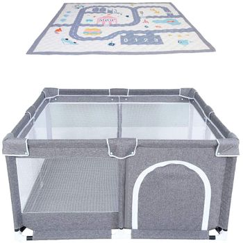 Star Ibaby Oxford Xl + Alfombra - Parque De Bebés Ultraligero Con Alfombra Ultrasoft - Color Soft Grey